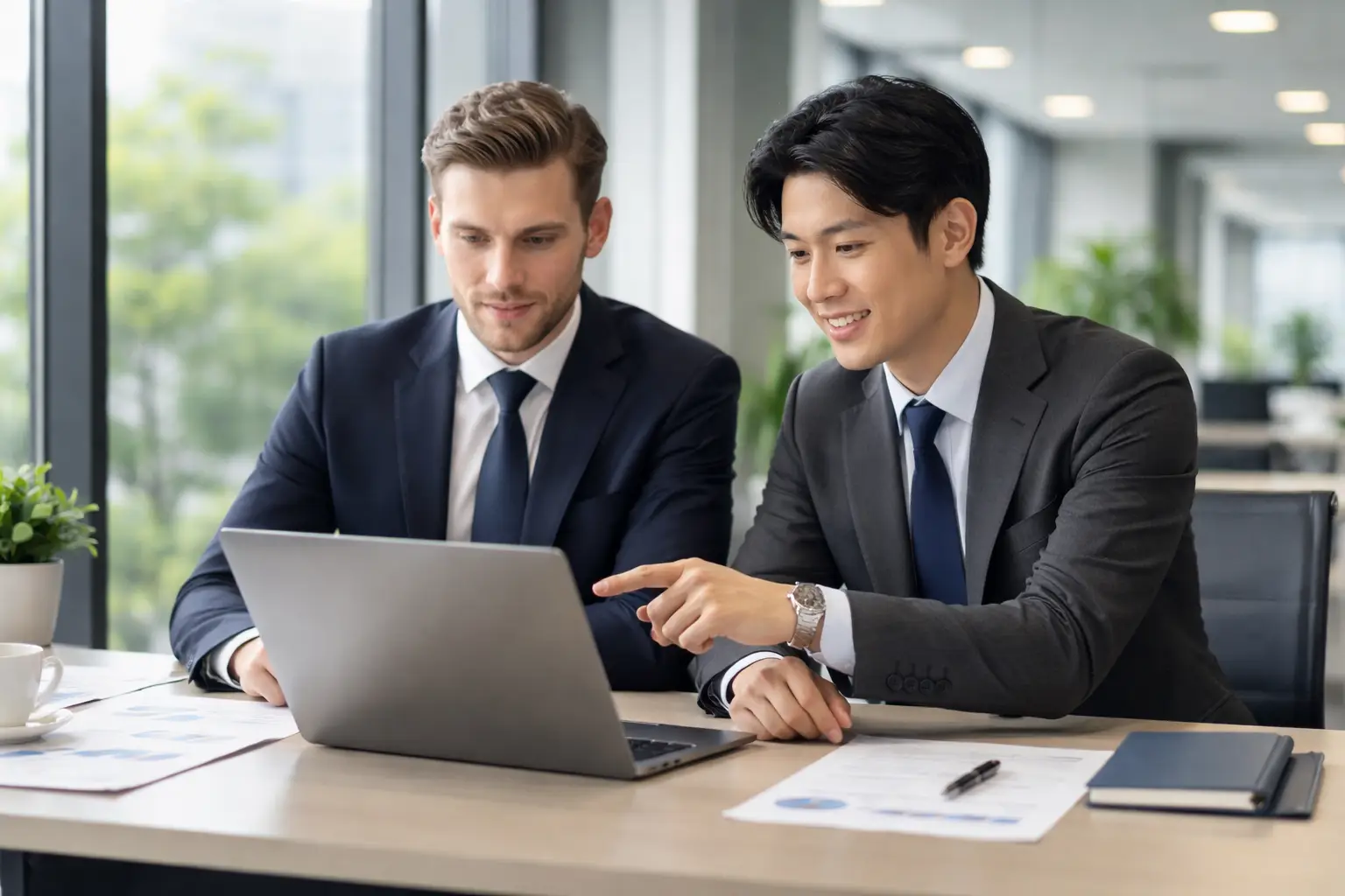 外国人と日本人がオフィスで協働する様子